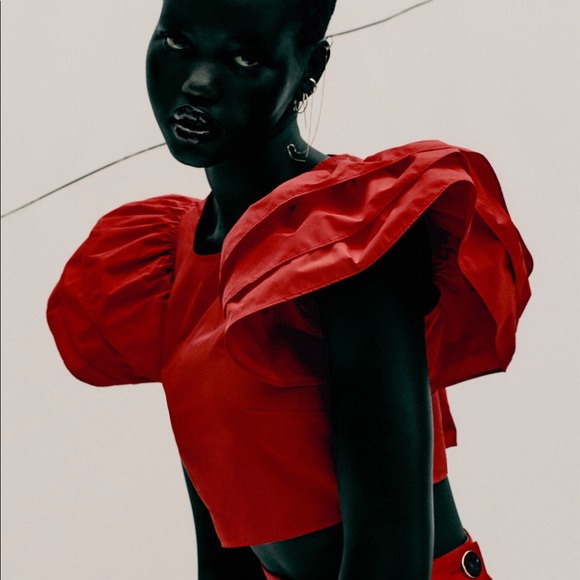 NWT Zara Red Ruffled Top Size L - Picture 2 of 8